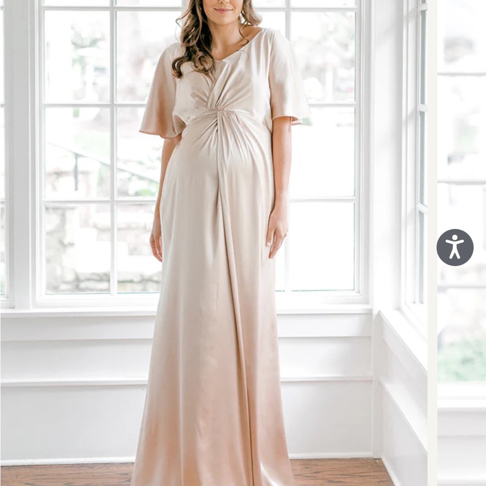 Revelry Soft Champagne Maternity Gwen Satin Dress NWT. Gown / Bridesmaid Dress.